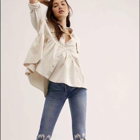 Free People Tops - Free People Dylan Top Jacket Denim Relaxed Ivory